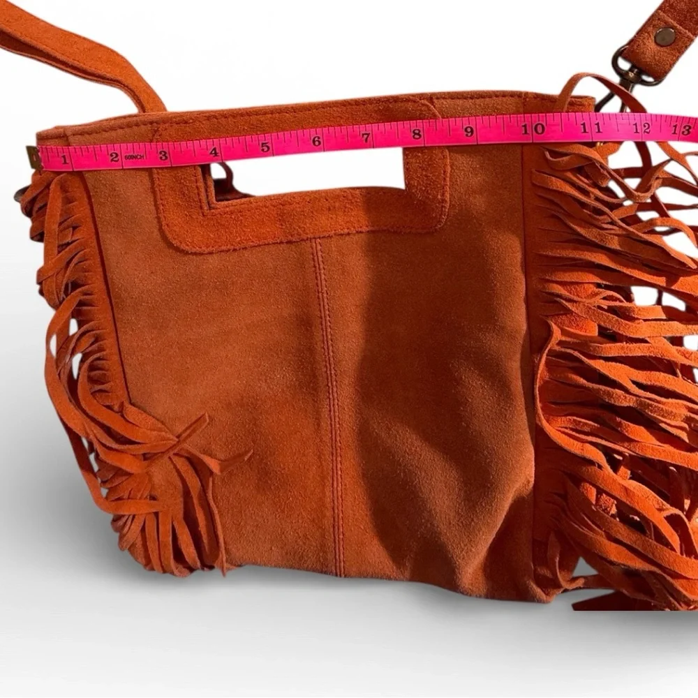NWT 100% LEATHER FRINGE HANDBAG WITH SHOULDER STRAP/CROSSBODY IN BURNT ORANGE - Picture 5 of 7